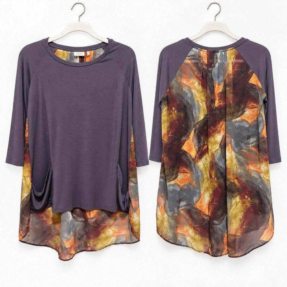 LOGO by Lori Goldstein Women's Purple Solid Tunic Top Round Neck 3/4 Sleeve XS